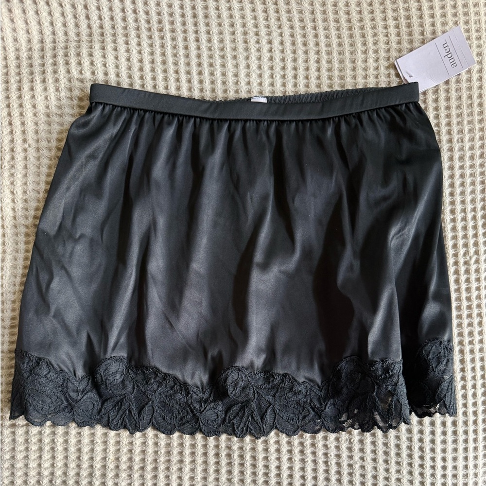 NWT Women's Satin & Lace Lingerie Skirt - Auden™ | Black XS